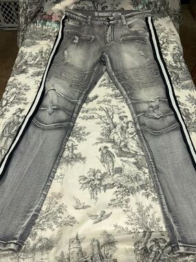 Men's Skinny Ribbed Grey Jeans with Side Stripes